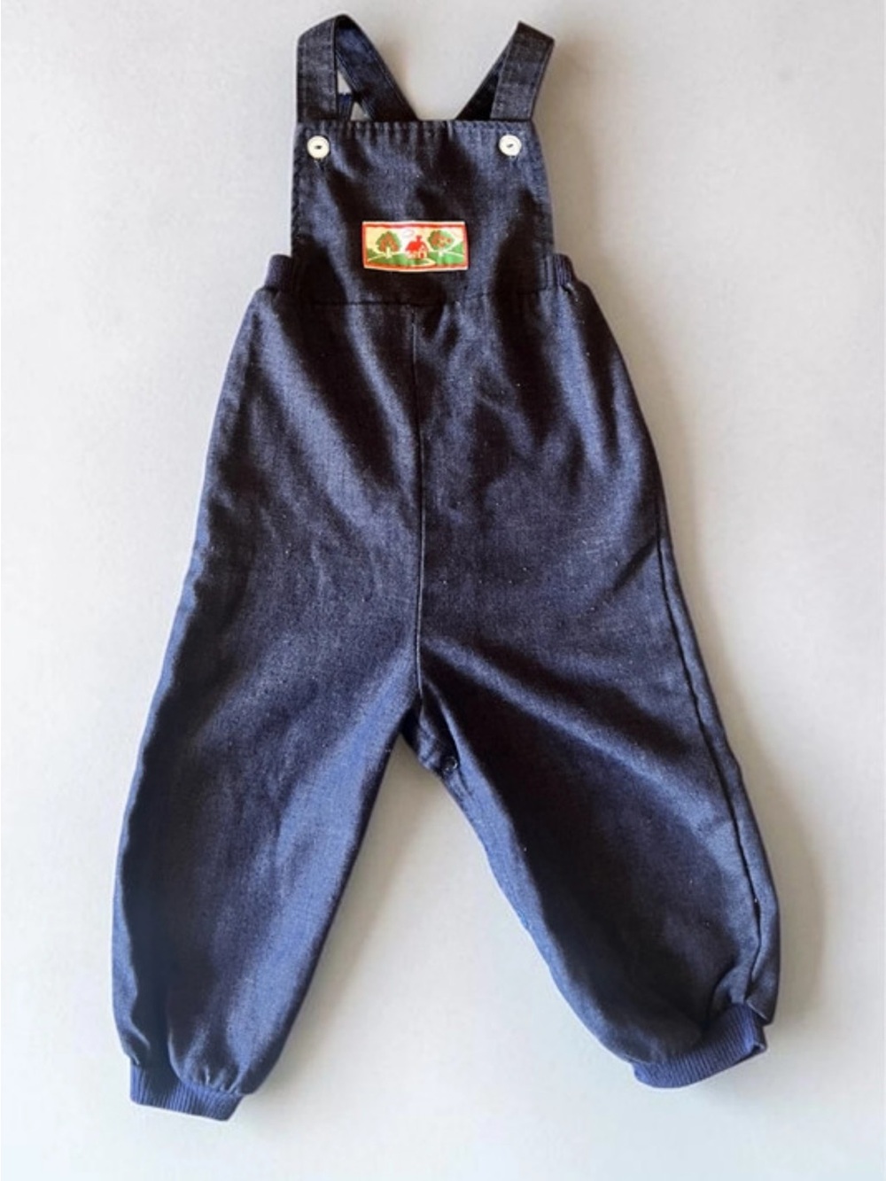 Vintage 1980s Carter’s 24M Made USA Farm Barn Appliqué Baby Overalls Romper 1980